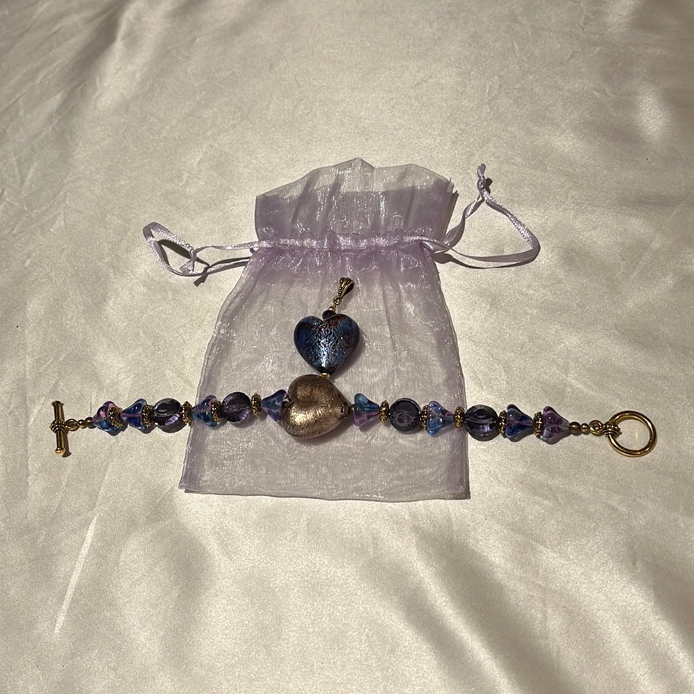 Handmade bracelet and heart pendant. One of a kind.